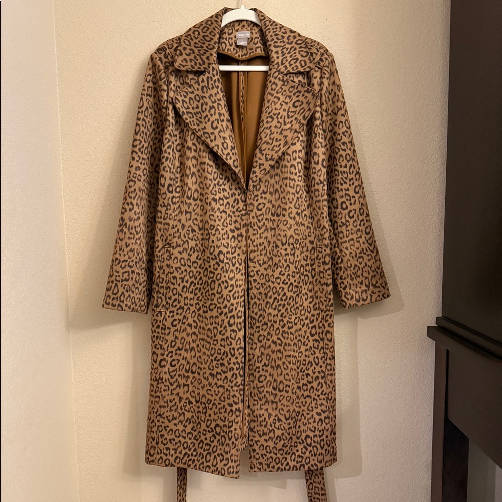 Chico’s Faux Suede Leopard Print Trench Coat - Picture 4 of 6